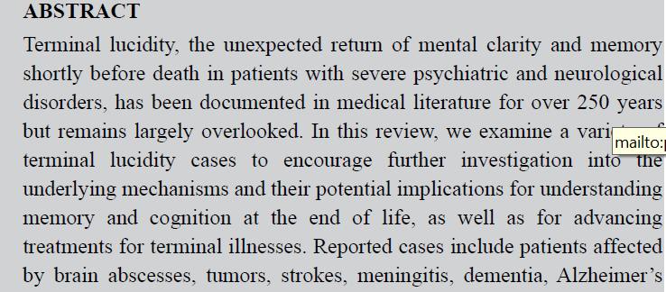 A Review and A Case Collection on Terminal Lucidity - Issue cover